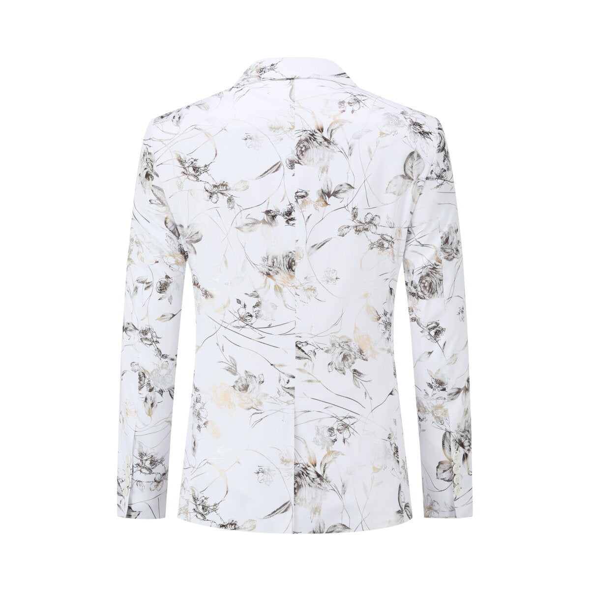 Slim Fit Floral Print Casual White Blazer