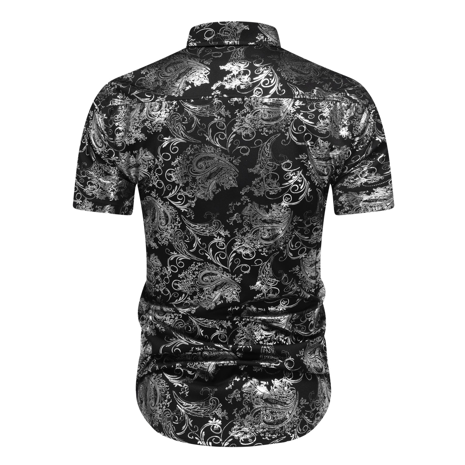Men's Foil-Printed Short-Sleeve Shirt 2-Piece Set Silver