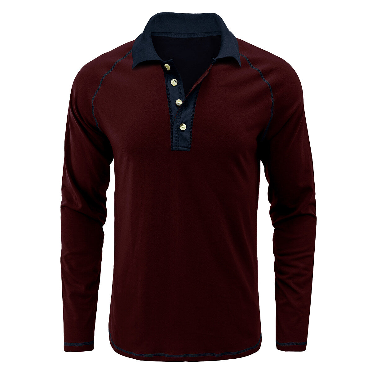 Men's Contrasting Long Sleeve Polo Collar T-Shirt Red