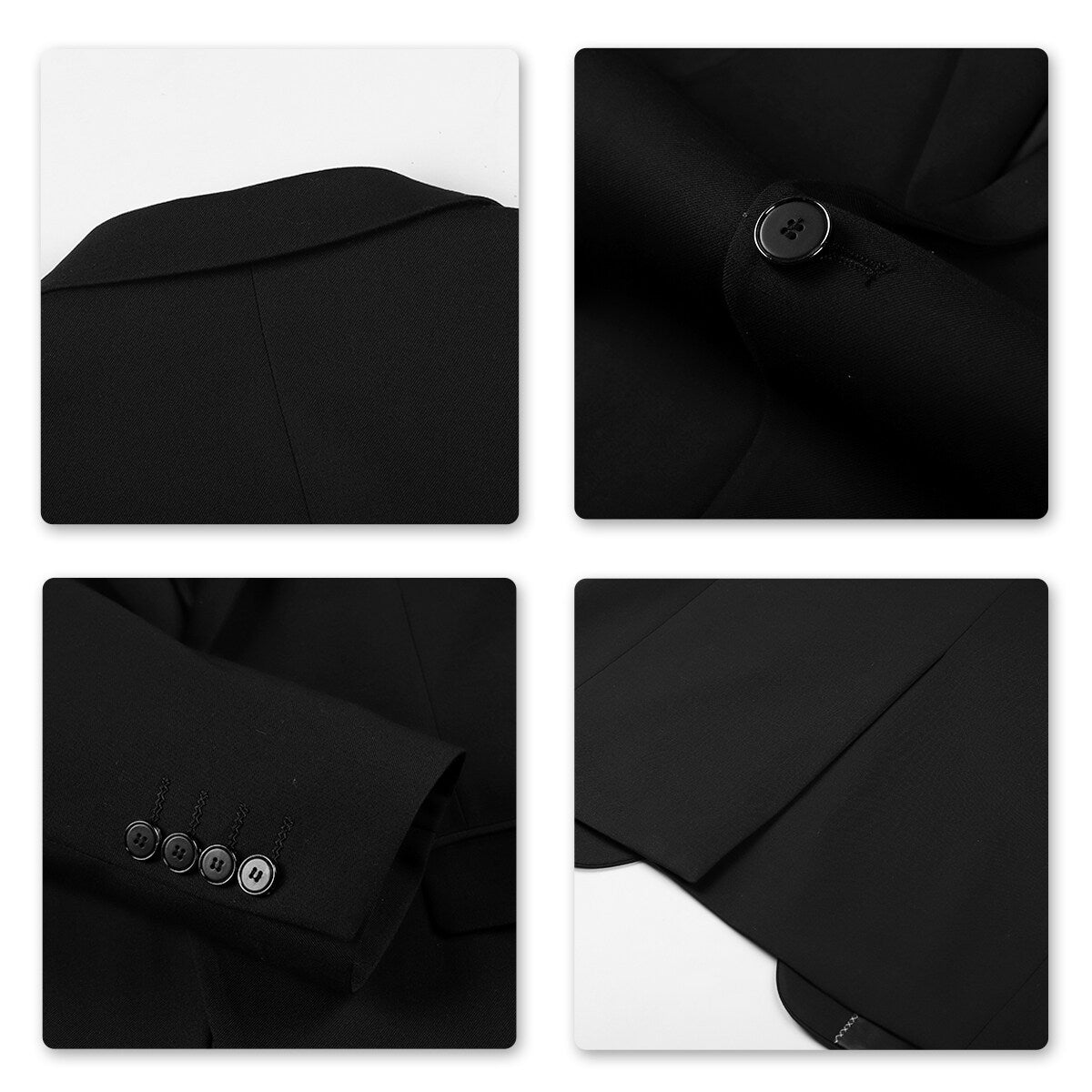 3-Piece Slim Fit One Button Fashion Black Suit