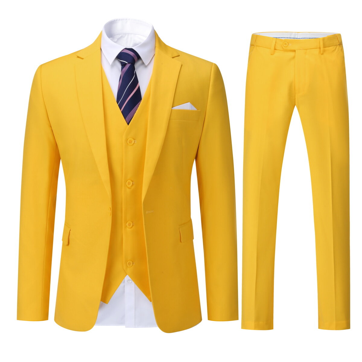 Mens 3 Piece Dress Suit Formal Casual Tux Vest Trousers Orange