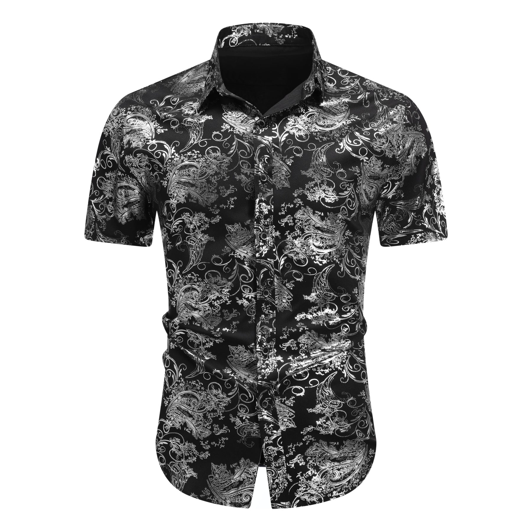 Men's Foil-Printed Short-Sleeve Shirt 2-Piece Set Silver