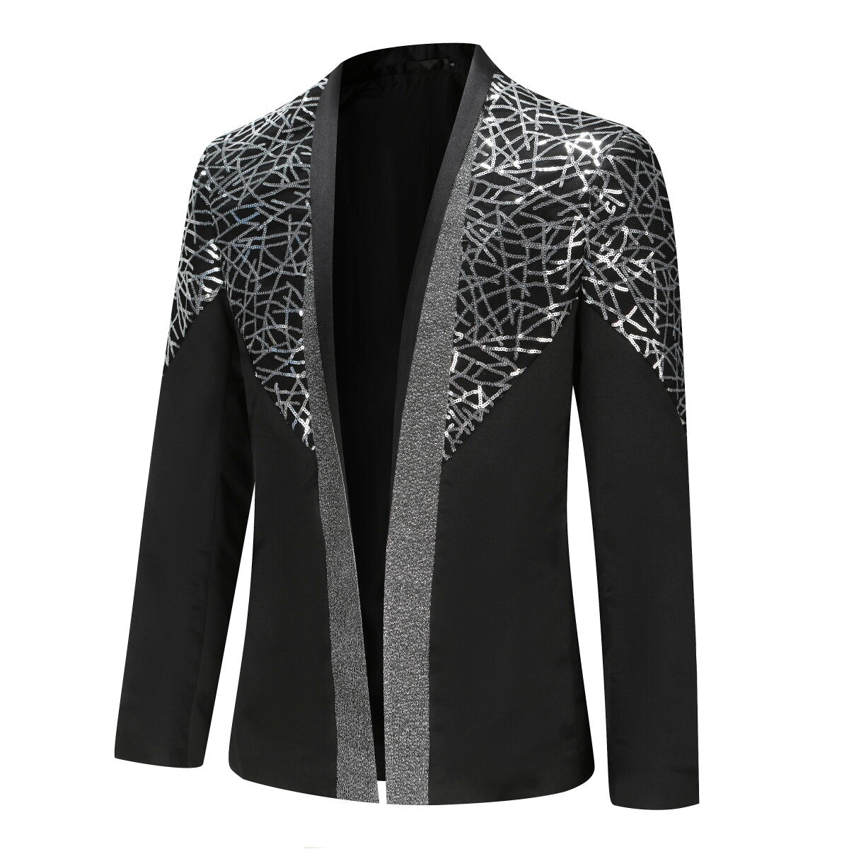 Men's Sequined Stand Collar Single-Breasted Blazer Black