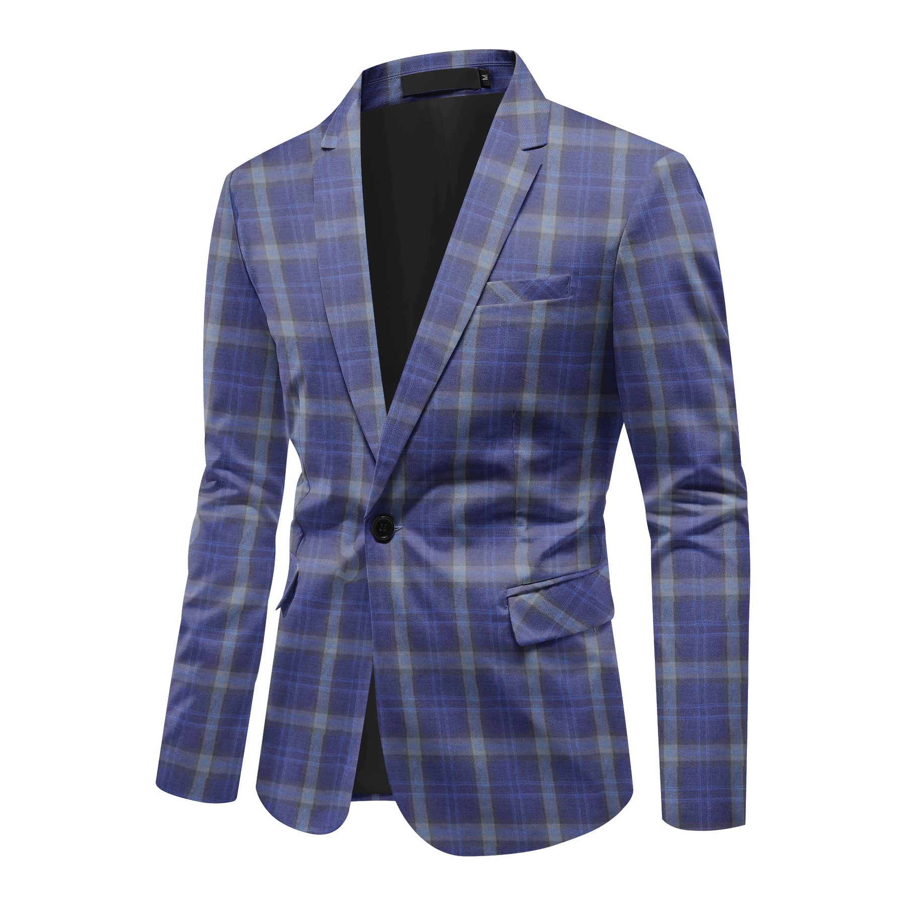 Mens 2 PCS Plaid Suits Slim Formal Suit Checkered Dark Purple