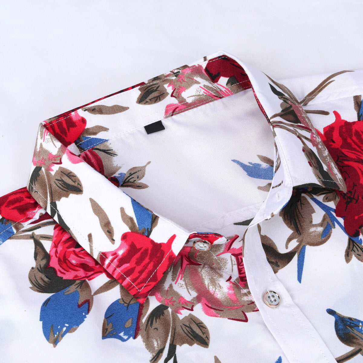 Slim Fit Red Flower Floral Style Shirt White
