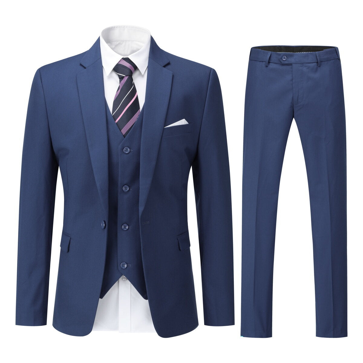 Mens 3 Piece Dress Suit Formal Casual Tux Vest Trousers Navy