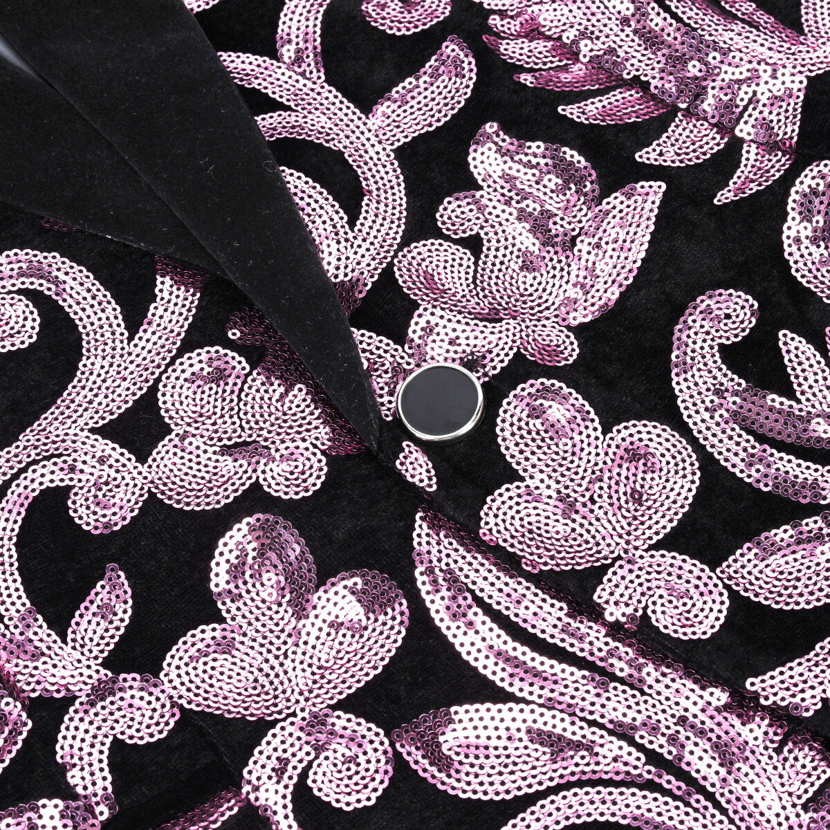 Pink Sequins Blazer Shawl Collar Blazer