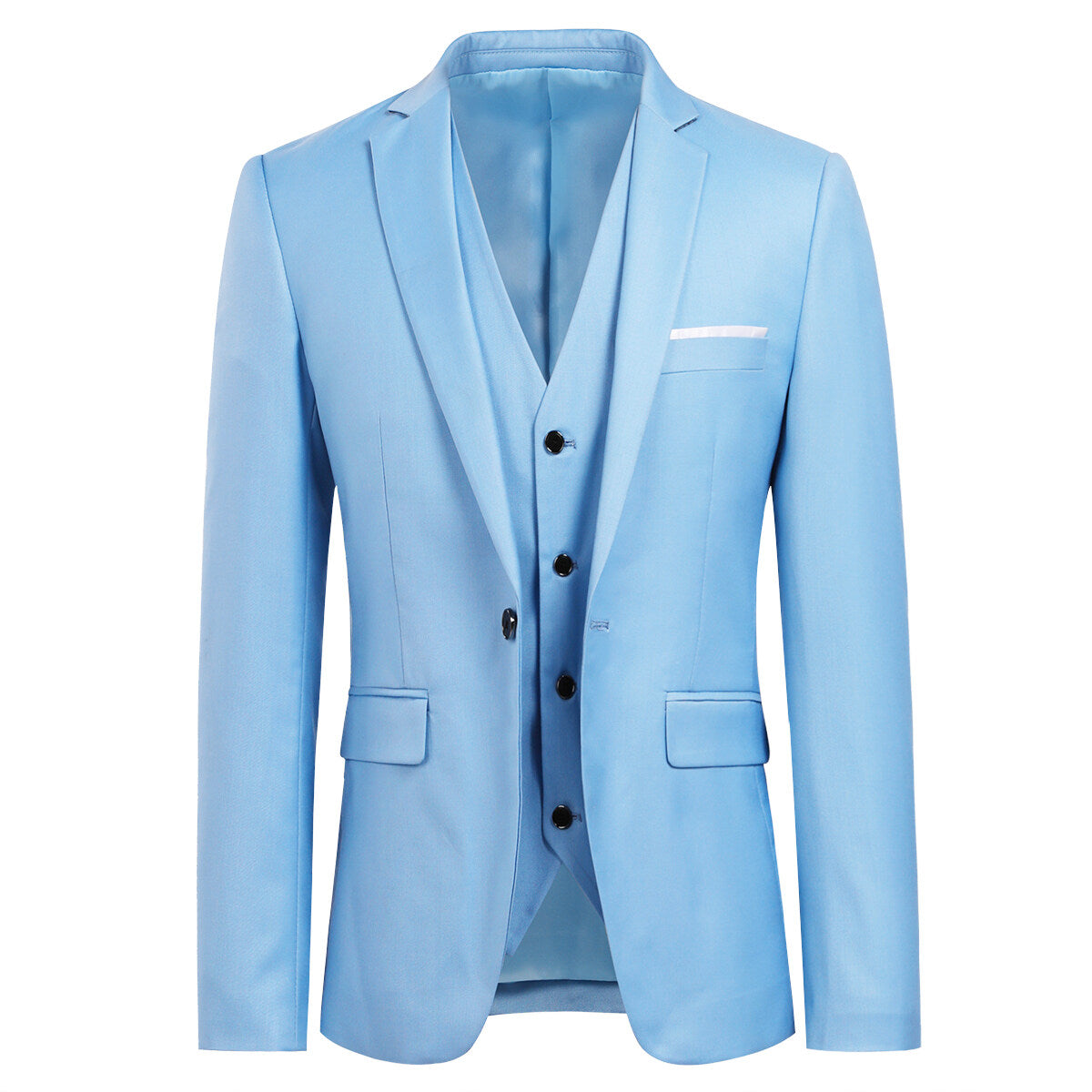3-Piece Slim Fit One Button Fashion LightBlue Suit