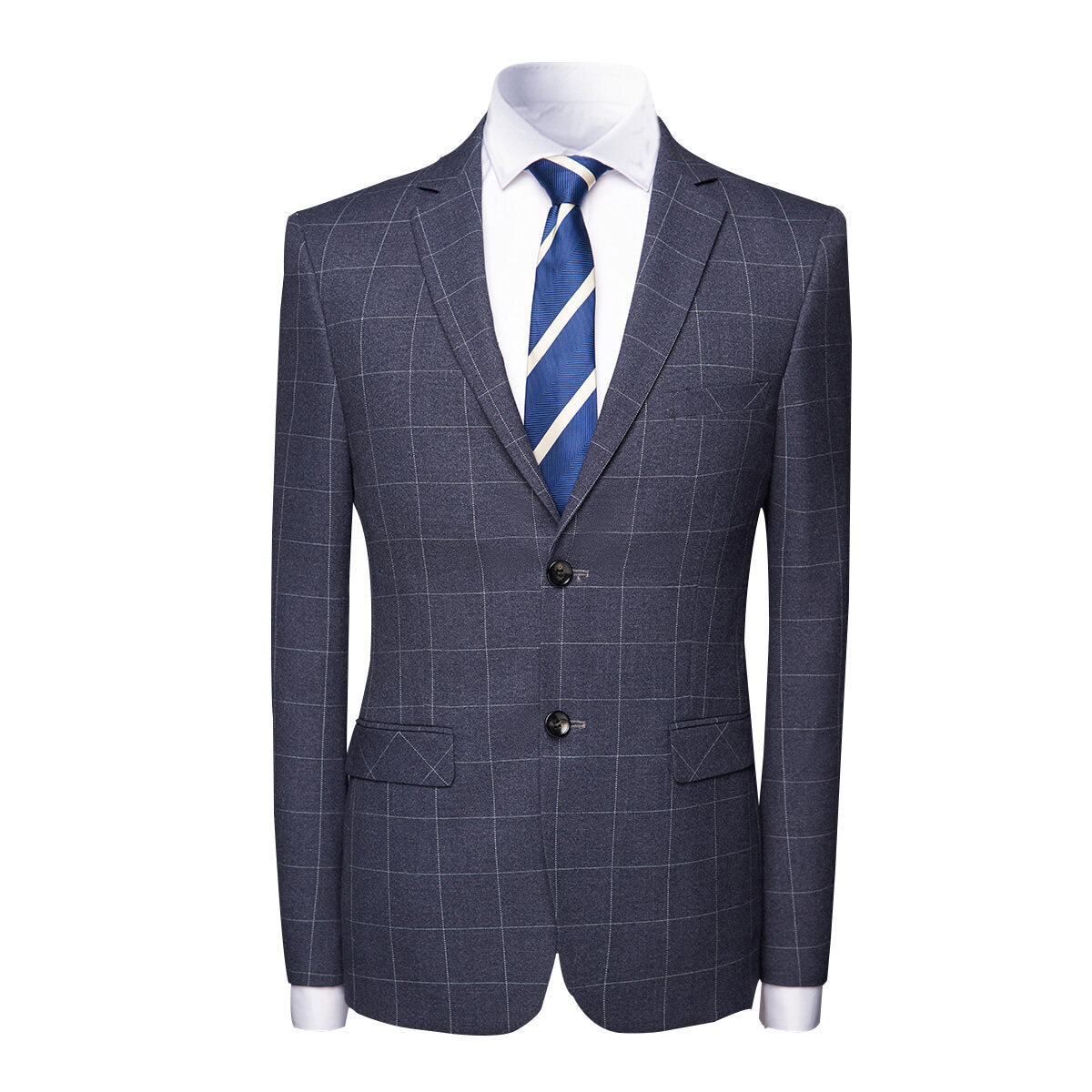 3-Piece Slim Fit Suit Plaid Casual Grey Suit