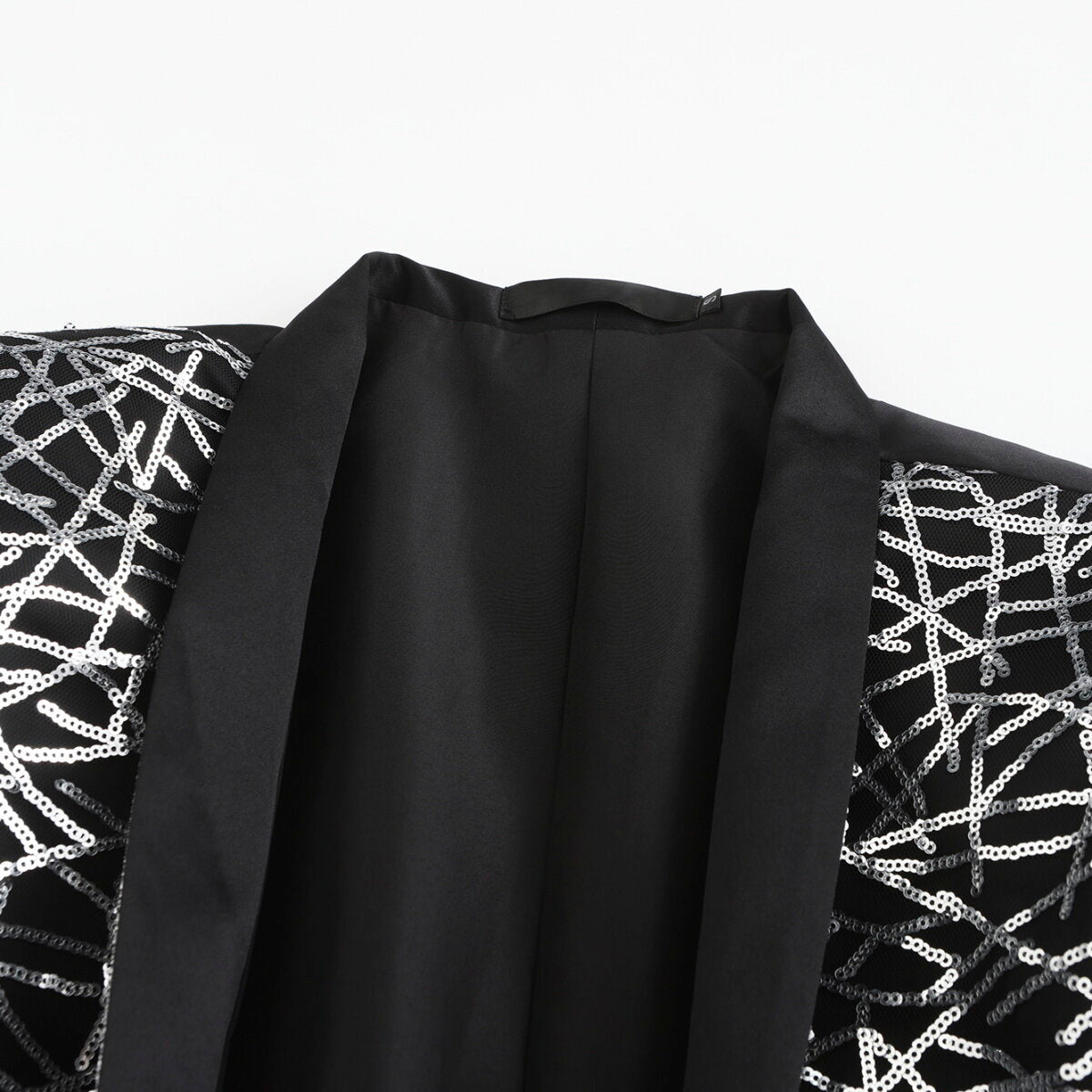 Men's Sequined Stand Collar Single-Breasted Blazer Black