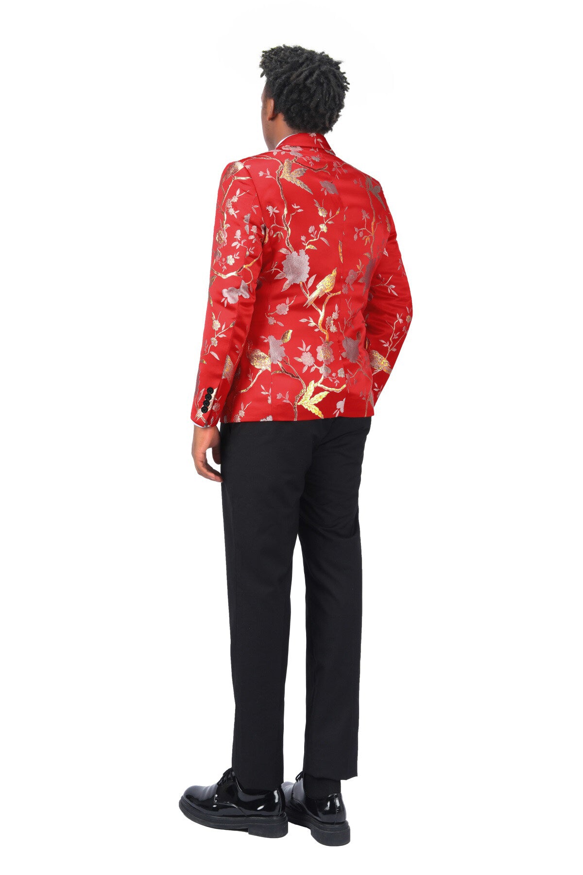 Men's One Button Notched Lapel Embroidered Blazer Red