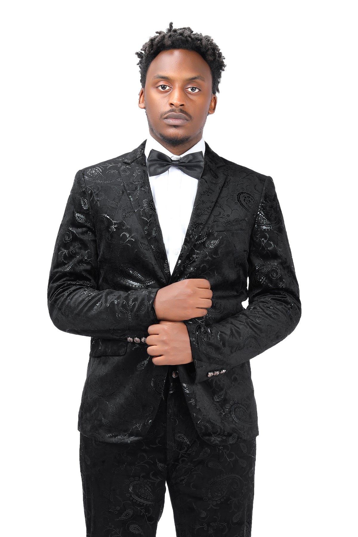 2-Piece Slim Fit Stylish Dress Floral Suit Black