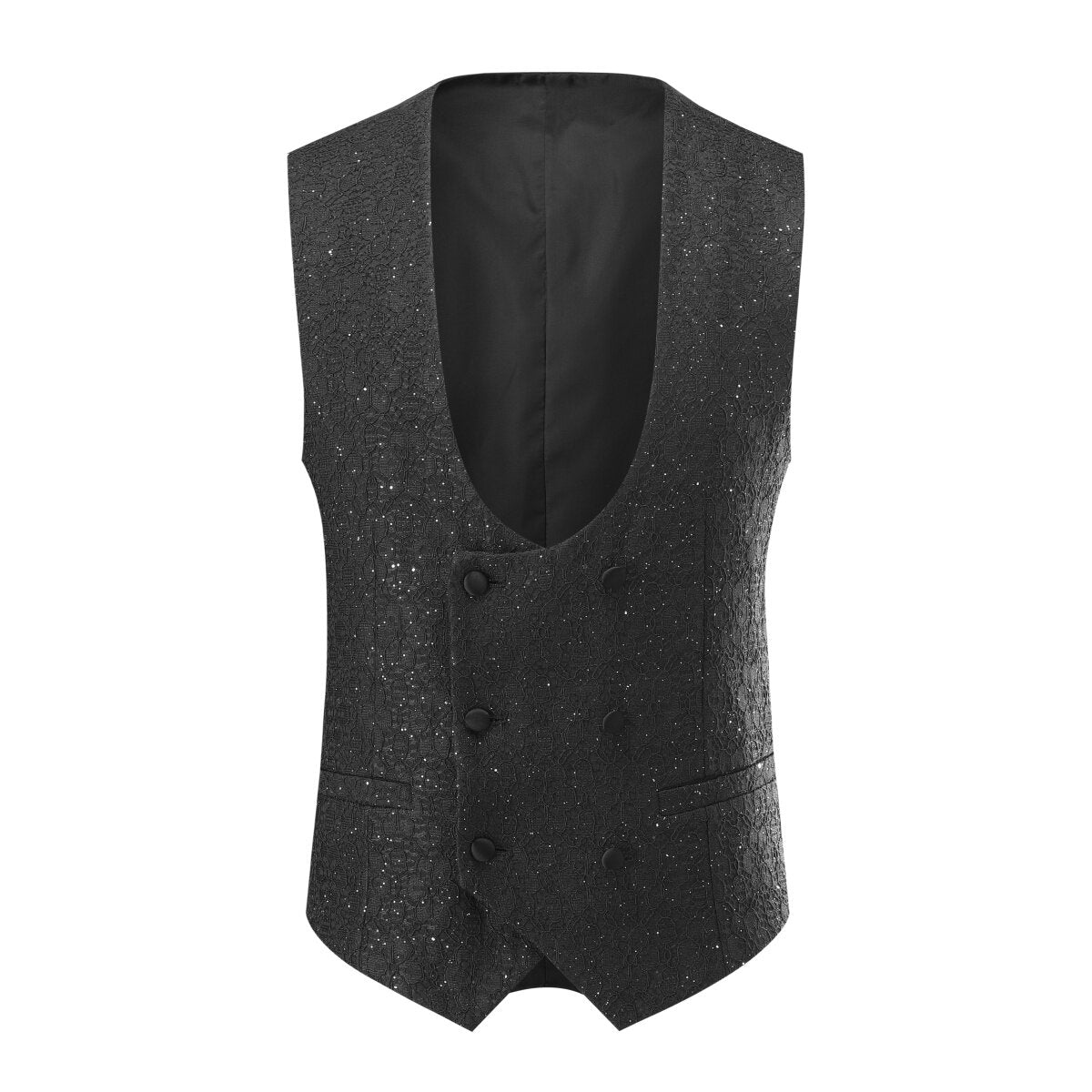 3-Piece Men's One Button Suit Shawl Collar Sequin Tuxedo Black