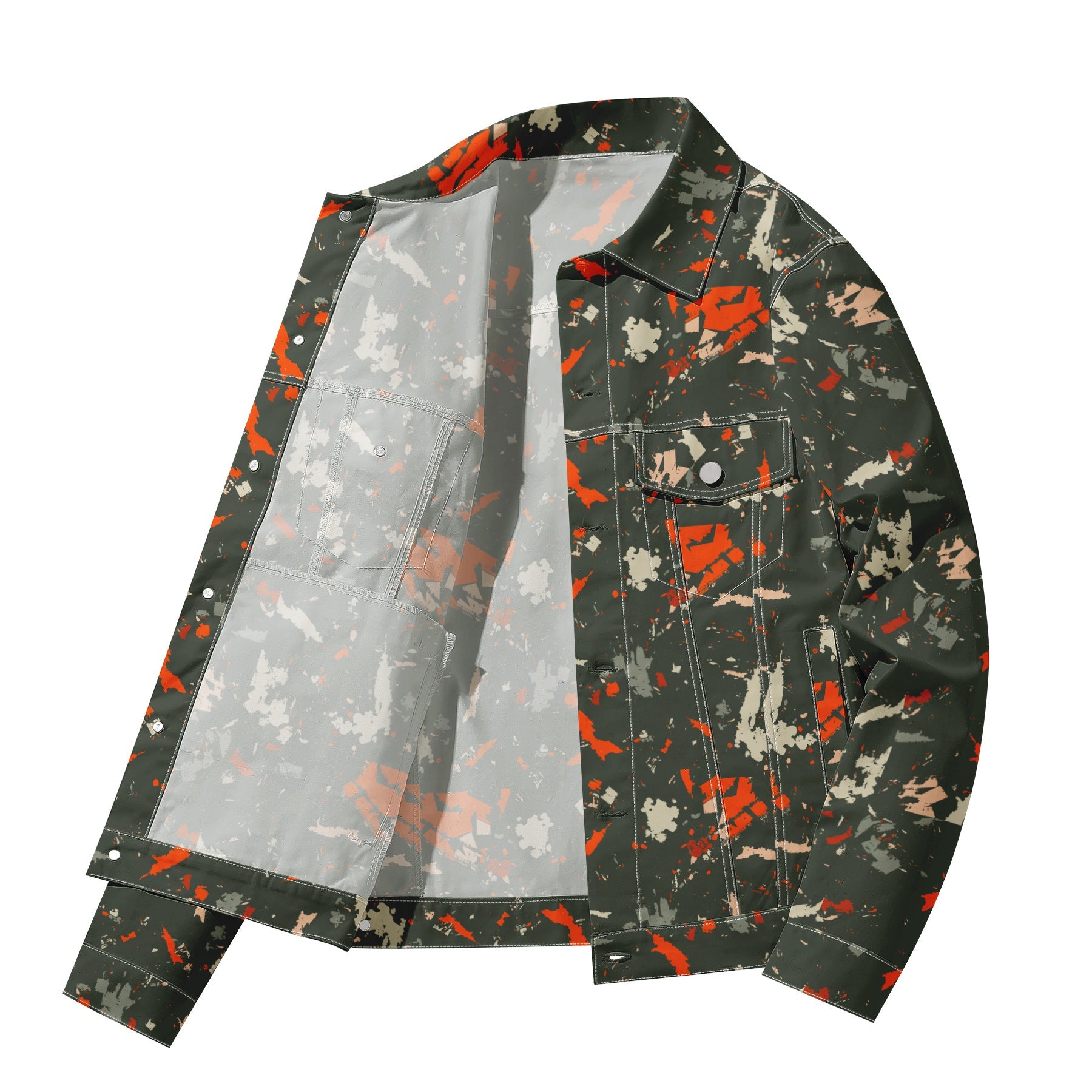 Men's Denim Jacket with Lapel Print Camouflage Green WHOLESALE