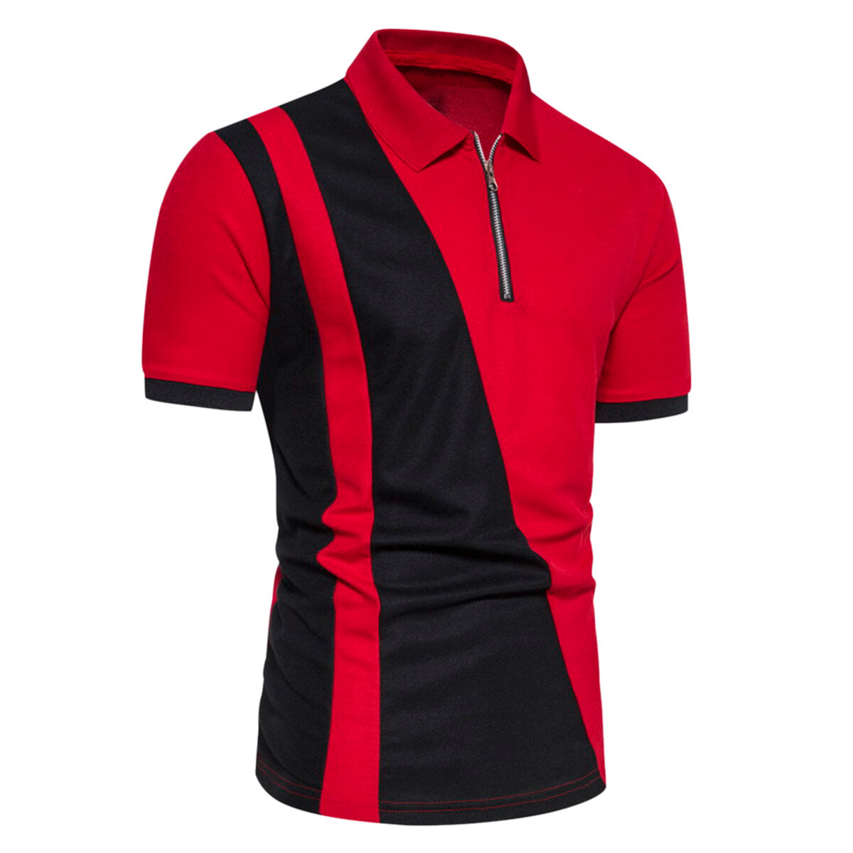 Men's Colourblock Lapel Short Sleeve Polo Shirt Red