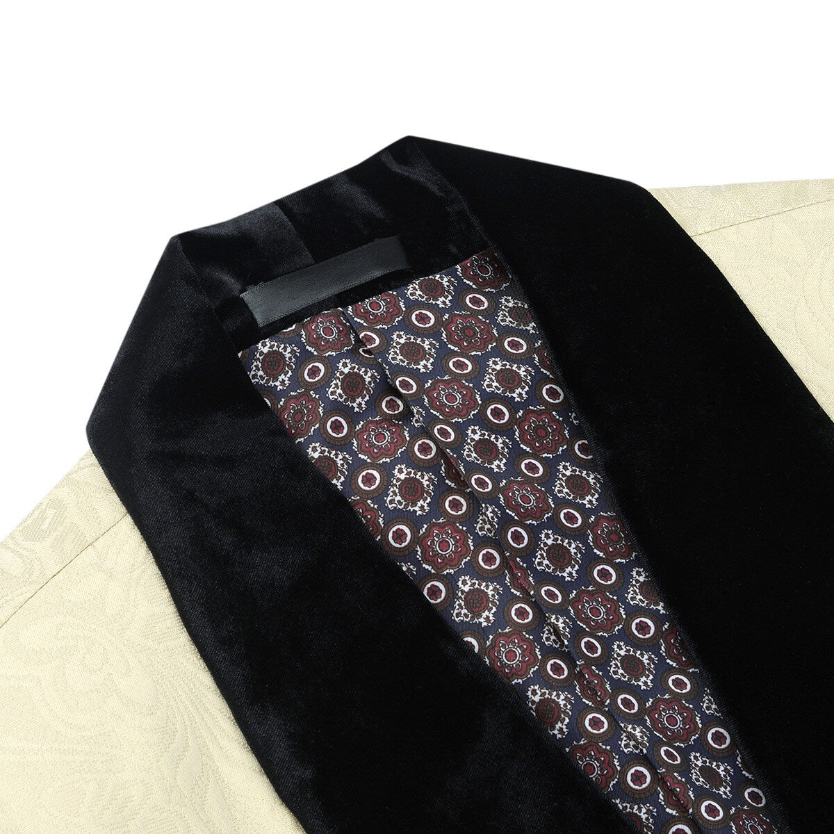 3-Piece Paisley Light Khaki Suit Shawl Collar Suit