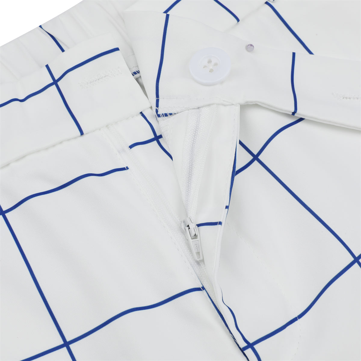 Men's Plaid Print Straight Casual Trousers White