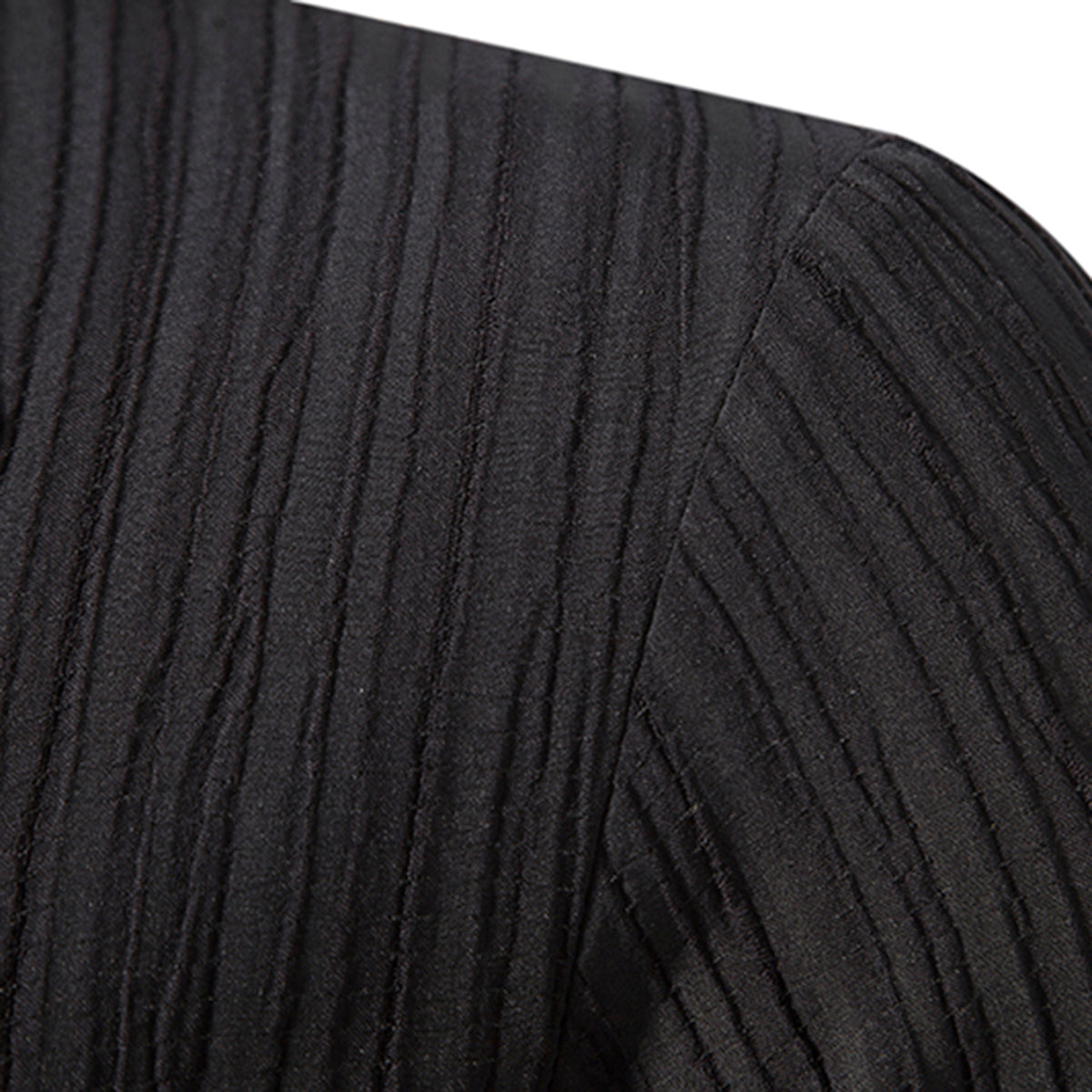 Men's Solid Color Lapel Wavy Long Sleeve Shirt Black