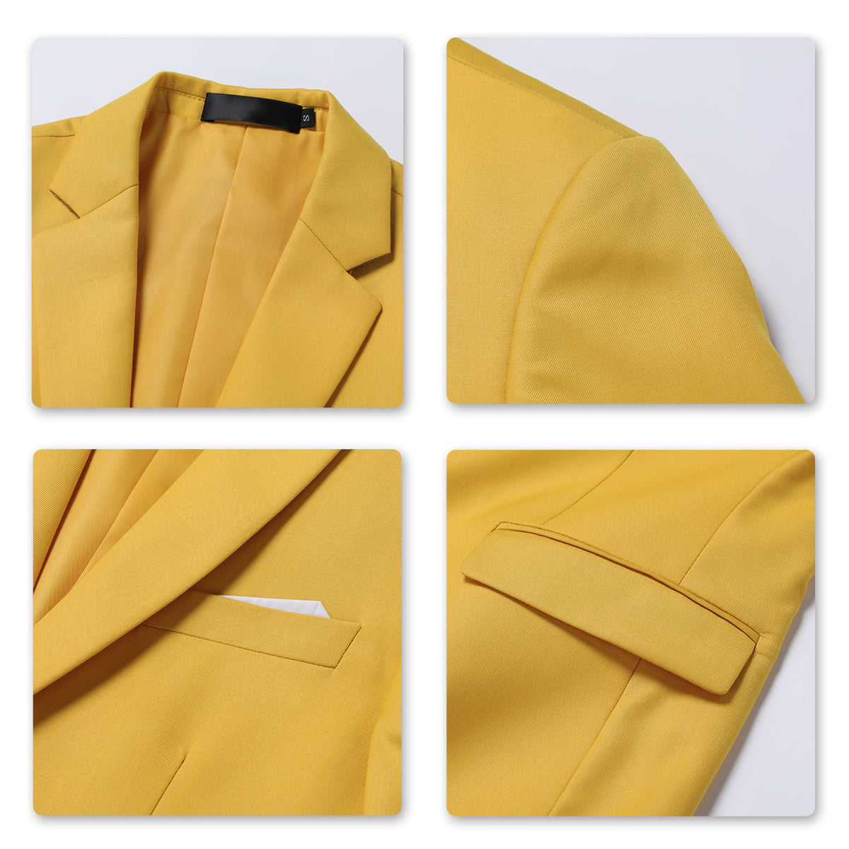 Mens Solid Color One Button Single Breasted Blazer Yellow