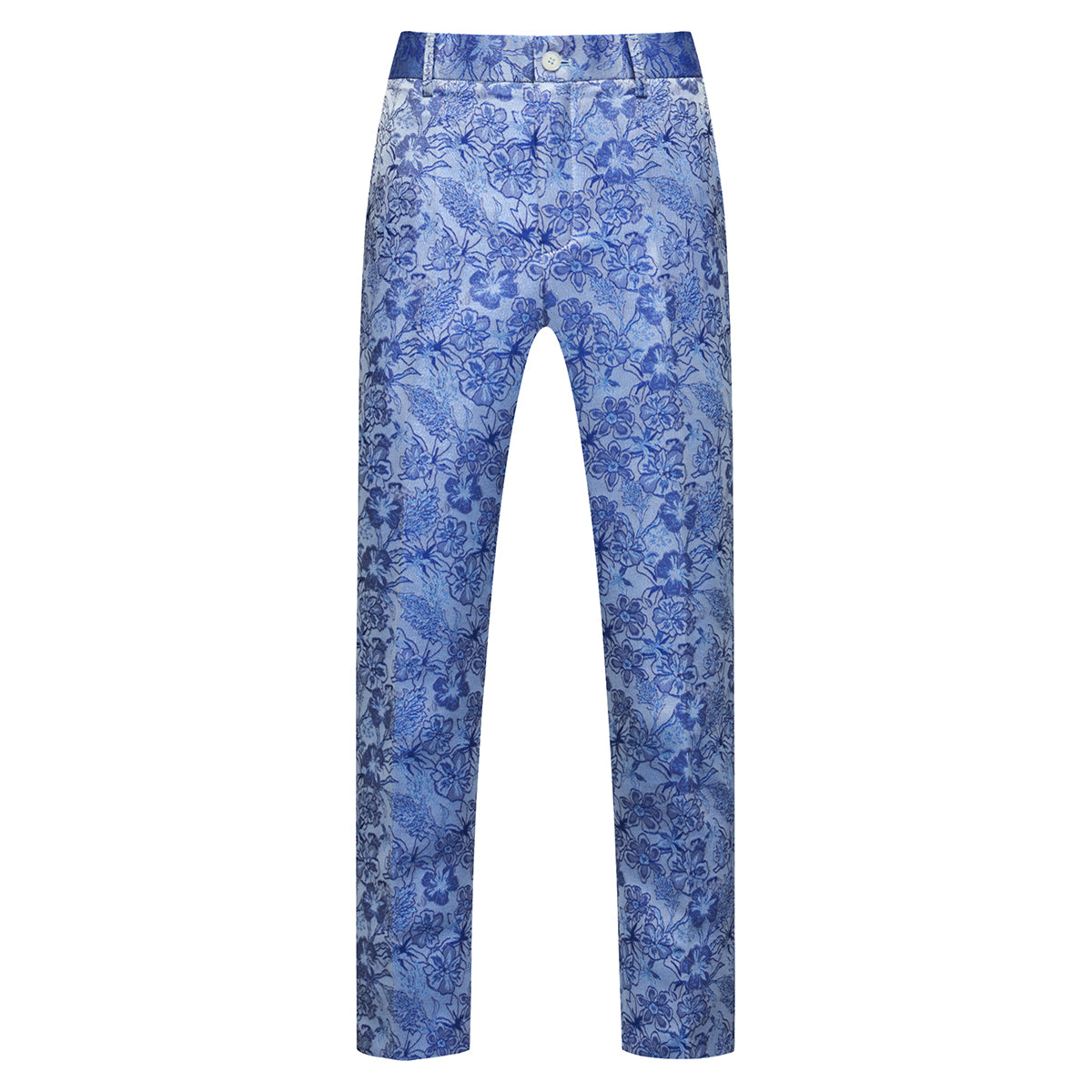 Men's Shawl Collar Print Suit 3-Piece Dress Suit Blue