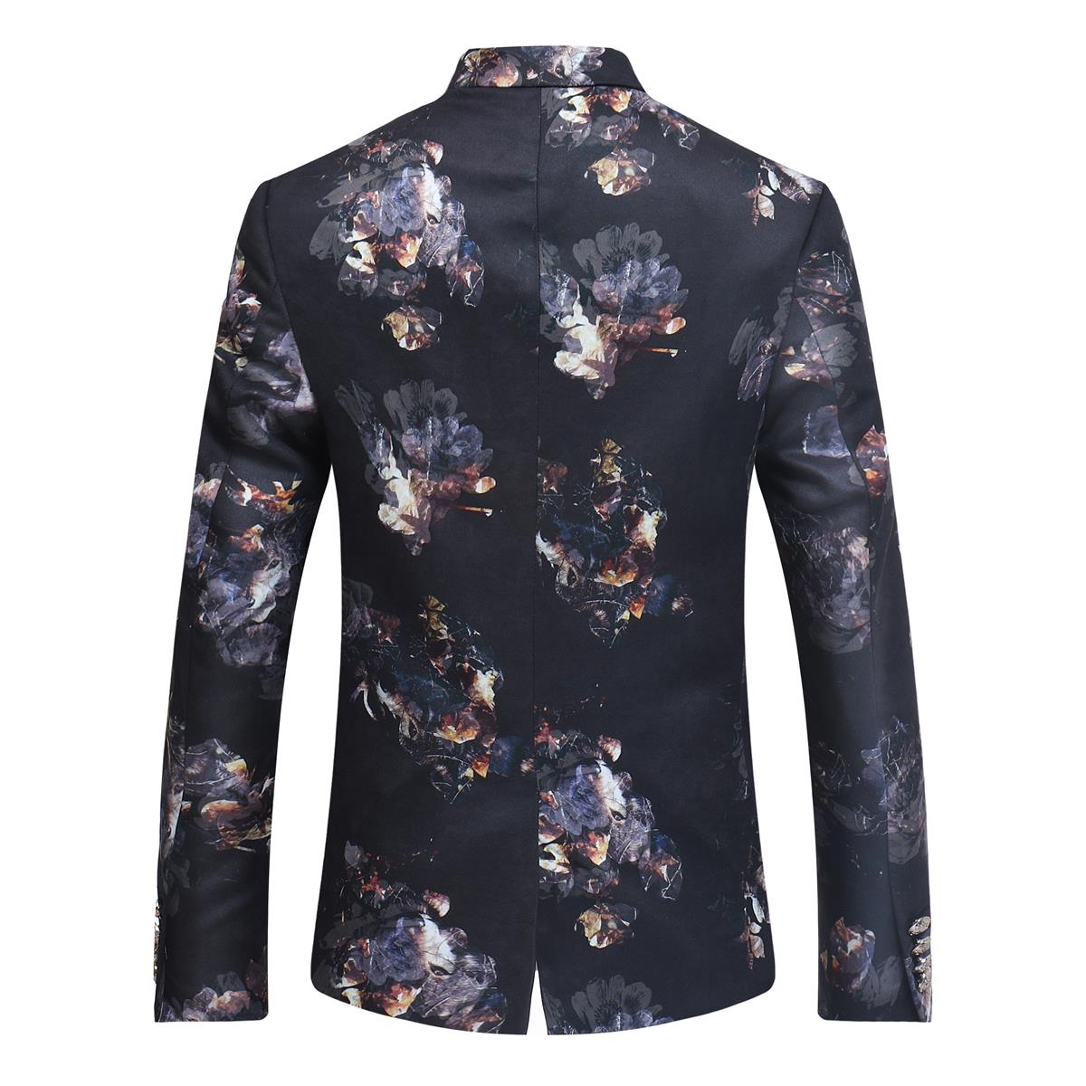 Slim Fit Floral Print Casual Black Blazer