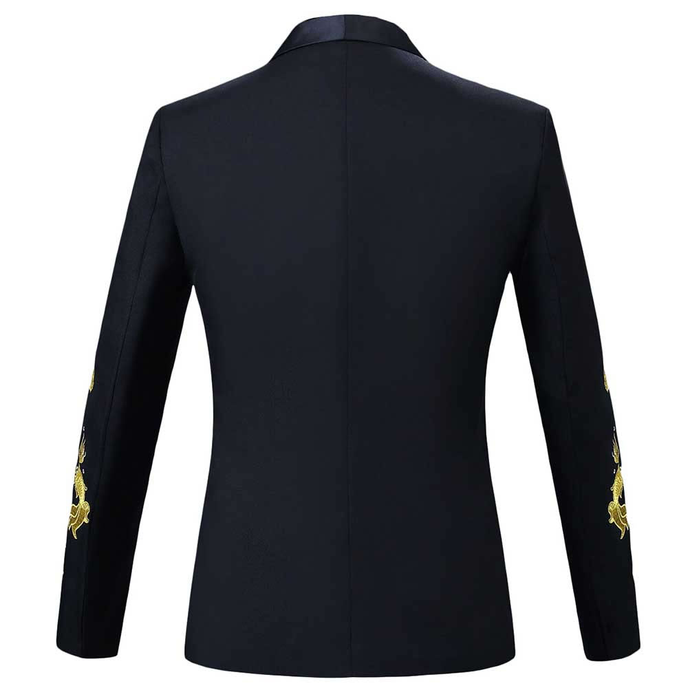 Slim Fit Embroidery Suit Two Piece Black Suit