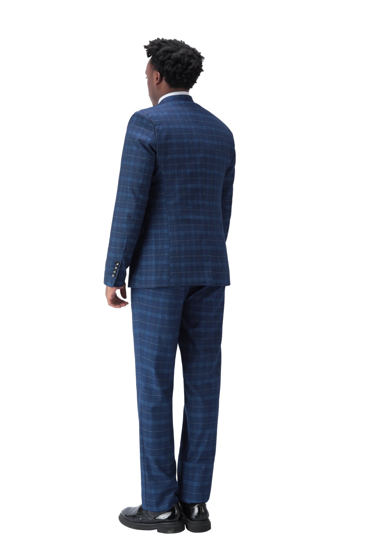 Three Piece Slim Fit Vintage Plaid Navy Suit