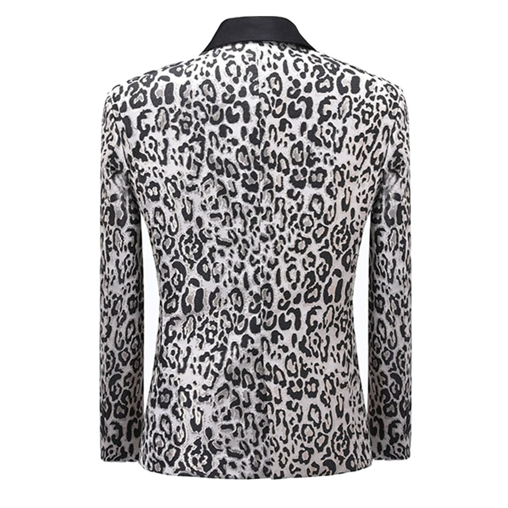 Leopard Print Slim Fit Casual Blazer Silver