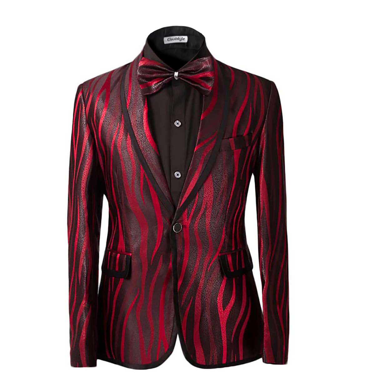 2-Piece Maroon Zebra Printed Shiny Suit