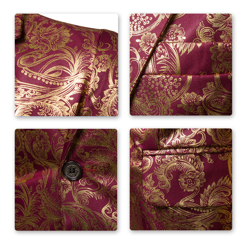 Slim Fit Maroon Glitter Paisley Blazer