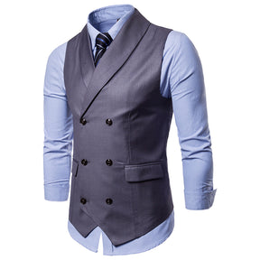 Slim Fit Solid Vest Double Breasted Grey