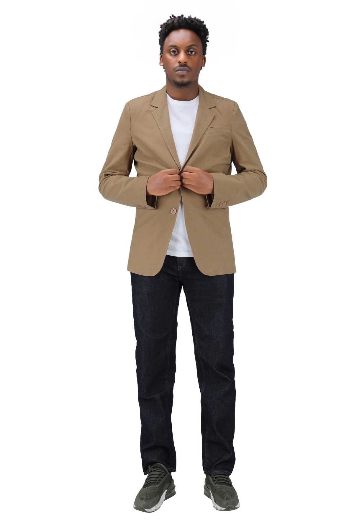 Cotton Light Khaki Jacket Two-Button Casual Blazer
