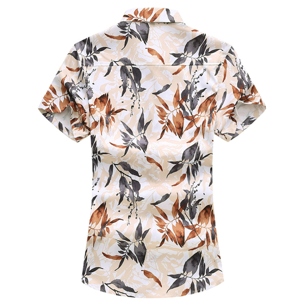 Slim Fit Autumn Leaves Blooming Shirt Khaki