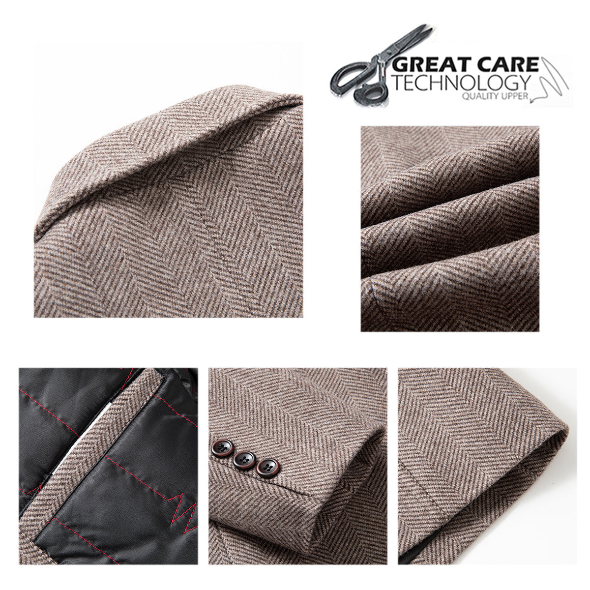 Men's Wool Coats Slim Fit Padded Winter Trench Overcoat Brown