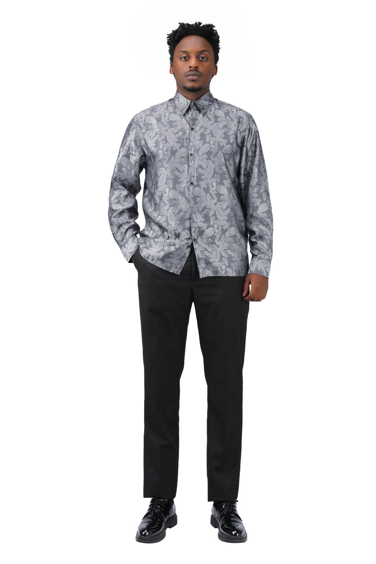 Slim Fit Embroidered Grey Paisley Shirt