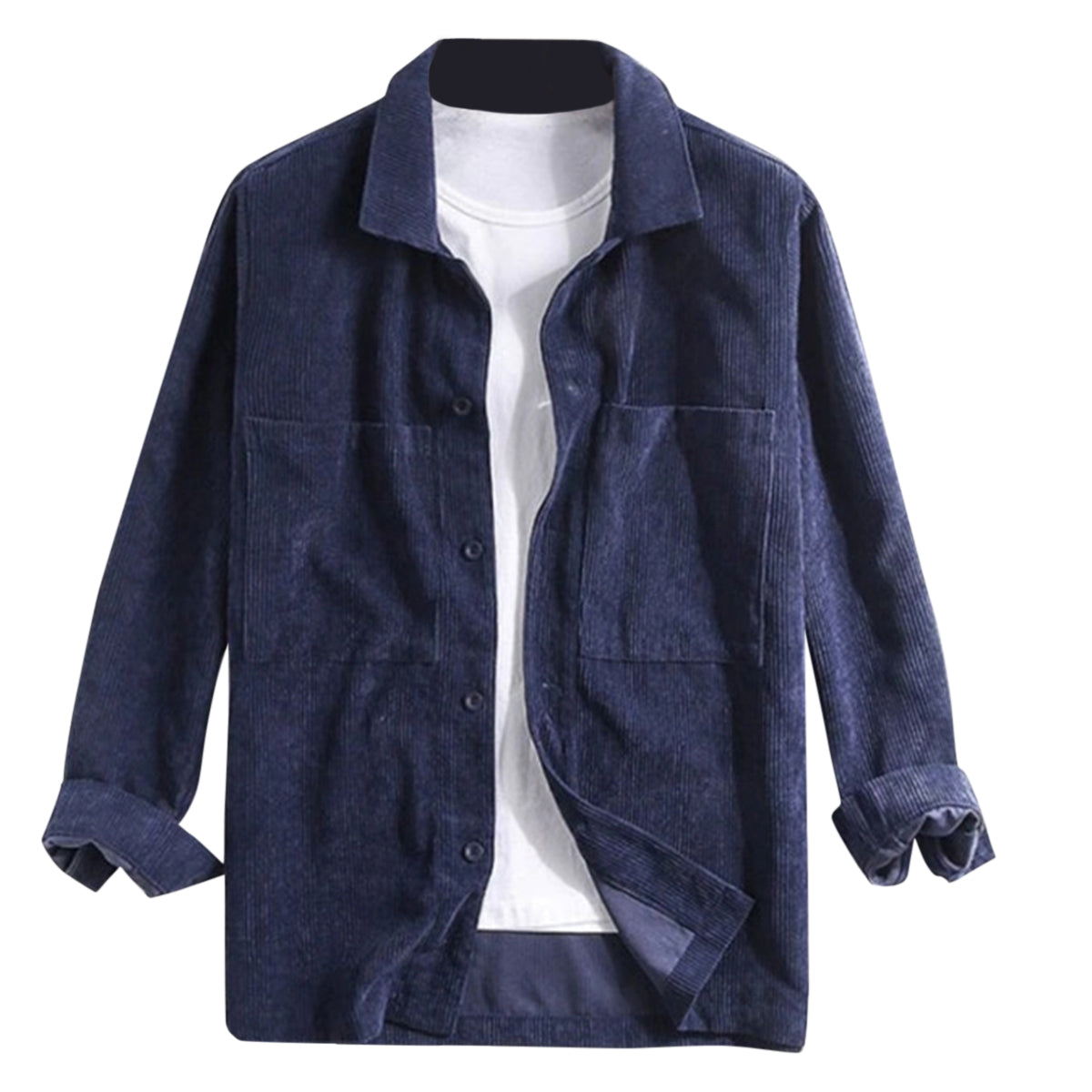 Men's Solid Color Lapel Velvet Shirt Dark Blue