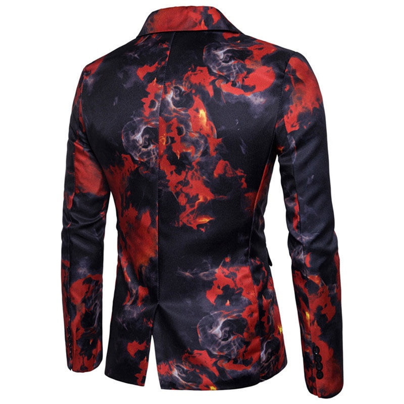 Slim Fit Red Flame Printed Blazer