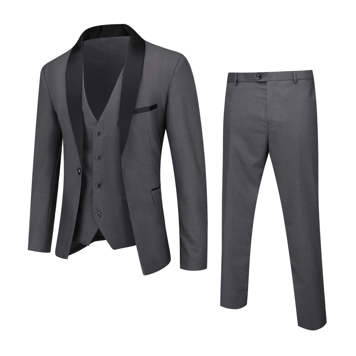 Slim Fit One Button Casual Grey 3-Piece Suit