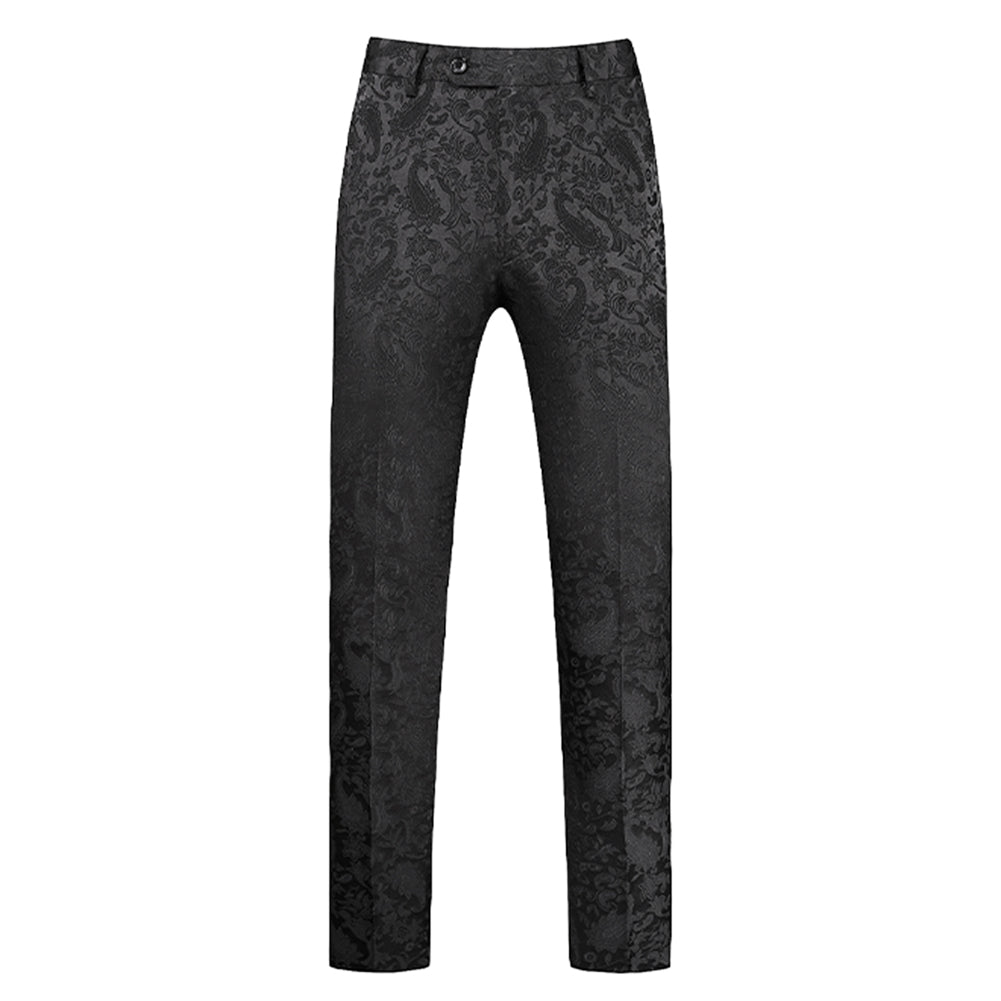 Men's Color Block Print Double Breasted Suit Black