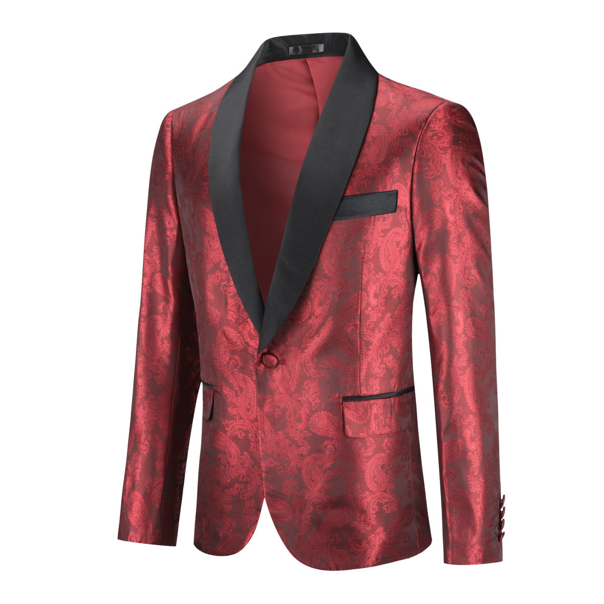 One Button Print Slim Fit Casual Blazer Red