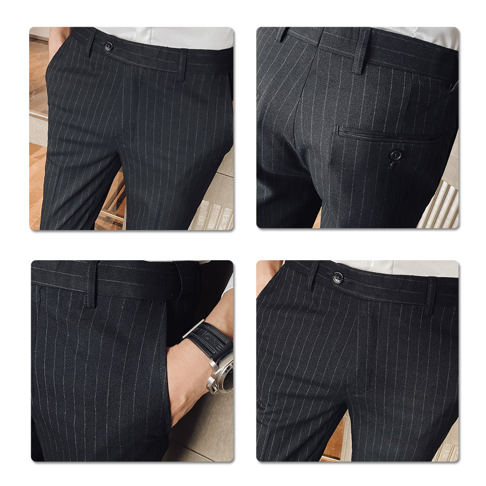 Men's Stripe Pants Casual Slim Fit Trousers Dress Pants