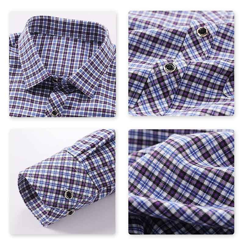 Men's Regular Fit Striped and Plaid Casual Cotton Shirt