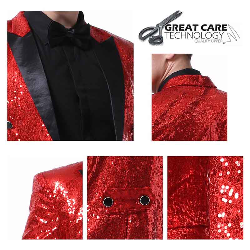 Red Sequin Swallowtail Suit 2-Piece Party Suit