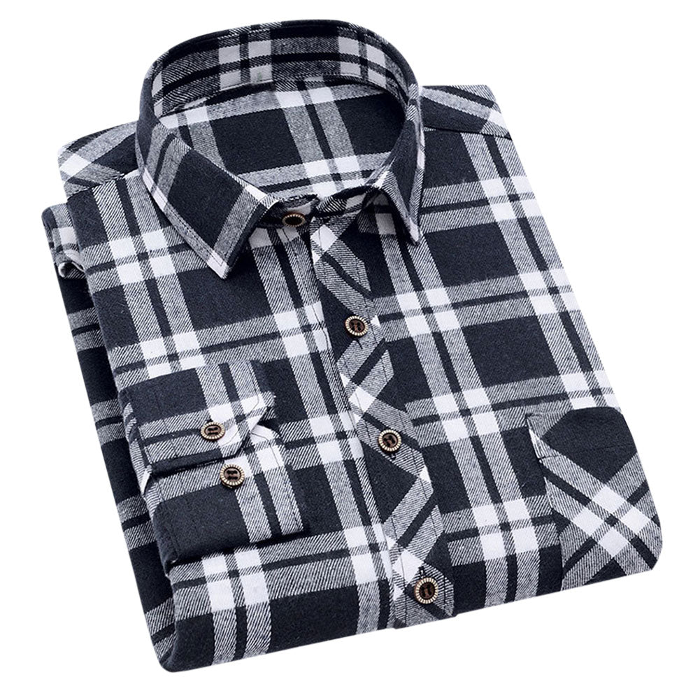 Men's Check Lapel Long Sleeve Shirt Black 2