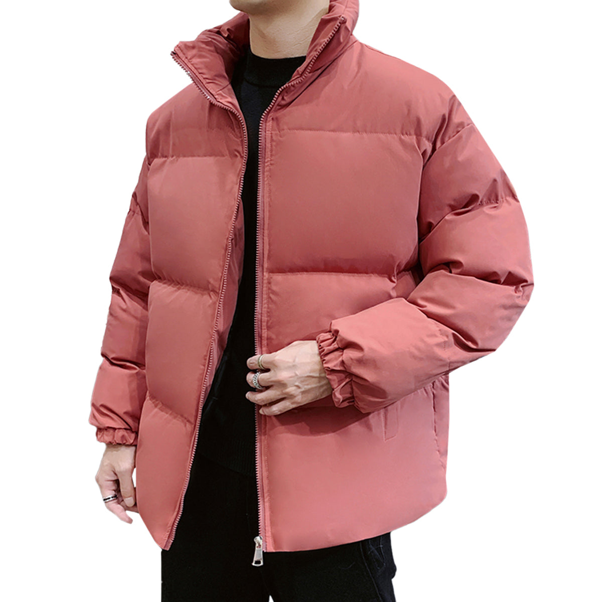 Men's Solid Color Stand Collar Cotton Coat Red