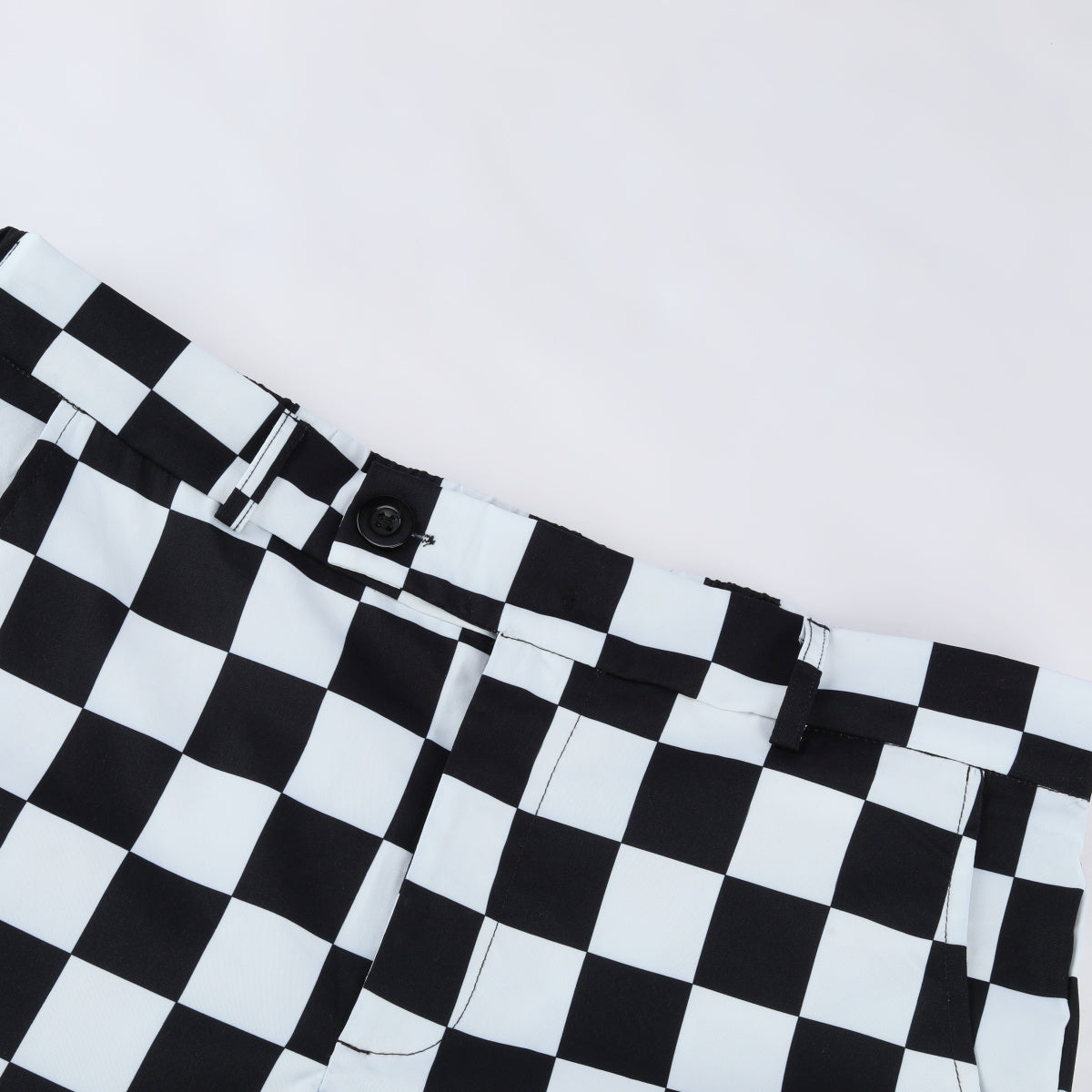 Men's Black and White Check Straight Casual Trousers