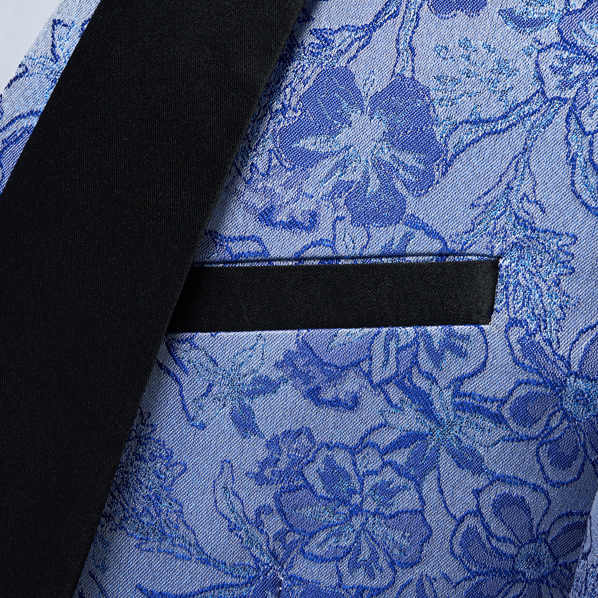 Men's Shawl Collar Print Suit 3-Piece Dress Suit Blue
