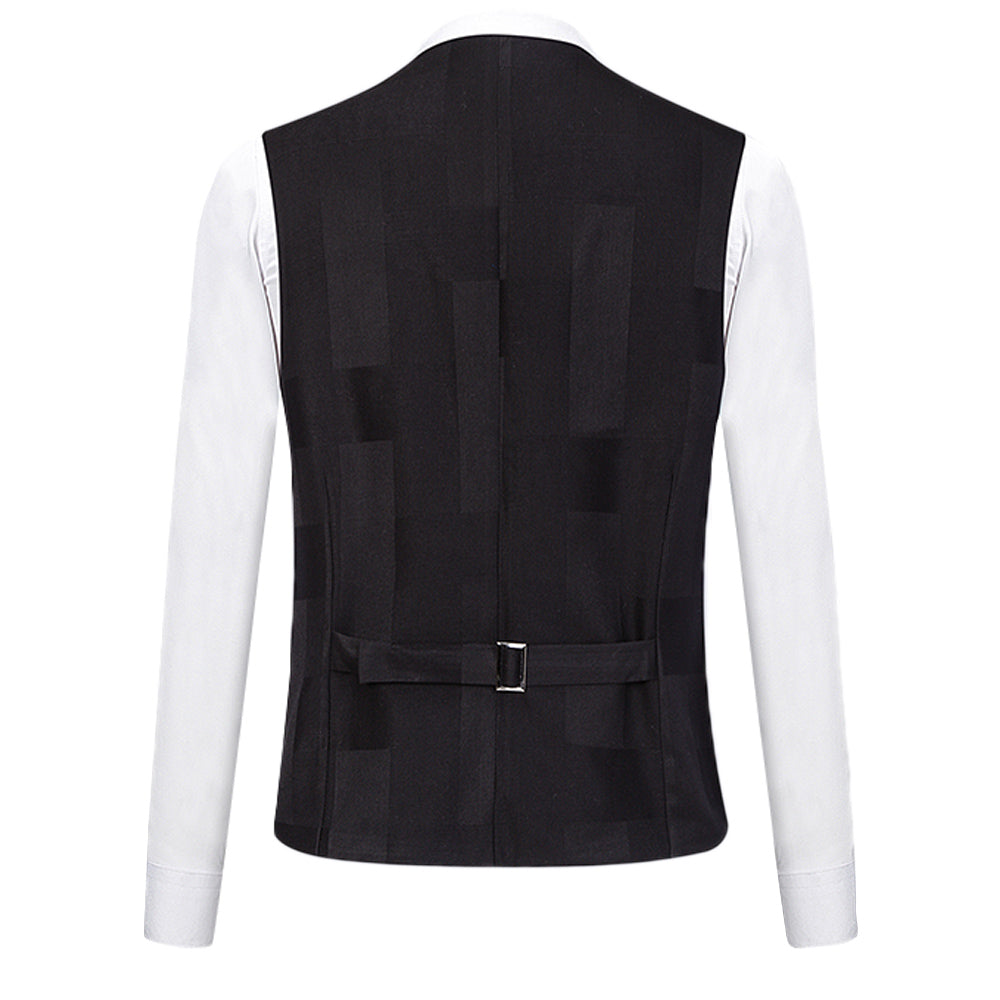 3-Piece Slim Fit Checked Black Casual Suit
