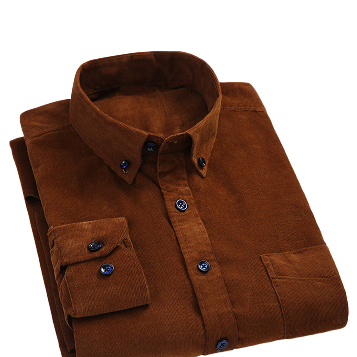 Men's Square Collar Solid Color Autumn Thickened Shirt Coffee