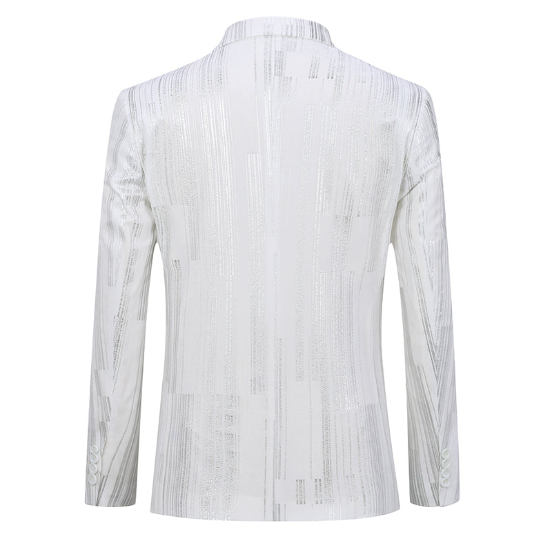 Silver Stripe Shiny Jacket Casual White Blazer Soft Velvet Fabric